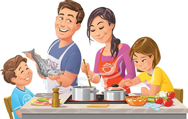  Cooking together is fun.