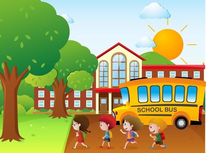 I go to school by bus.