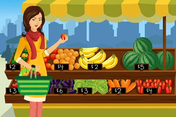 Let’s buy fruits at the supermarket.