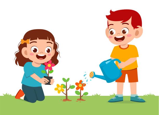  Let’s water the plants together.