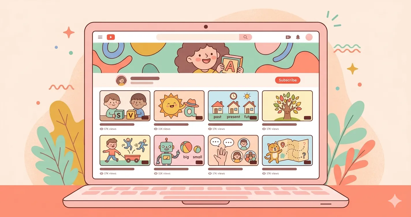 Màn hình máy tính với hình ảnh YouTube về ngữ pháp tiếng Anh