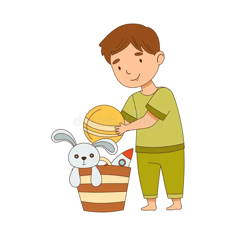 Nhấn để nghe Pick up the toys, please.