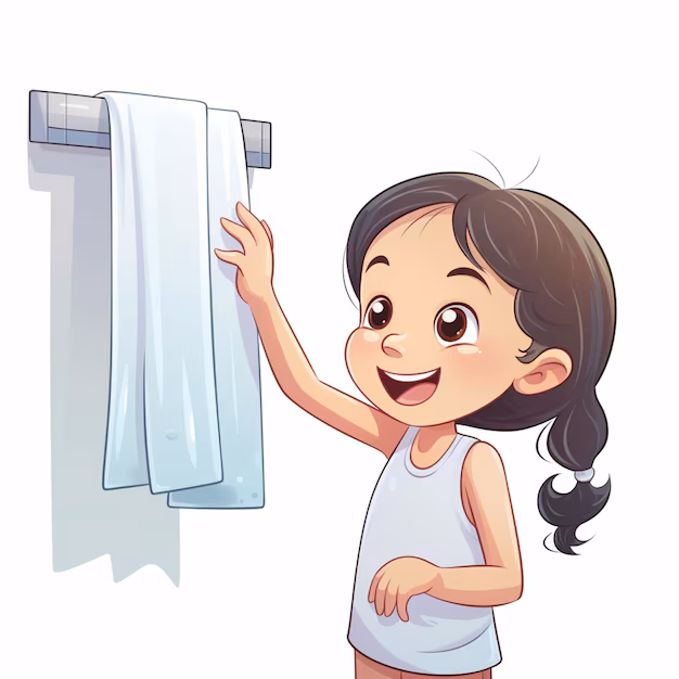  Pick up your towel and hang it properly.