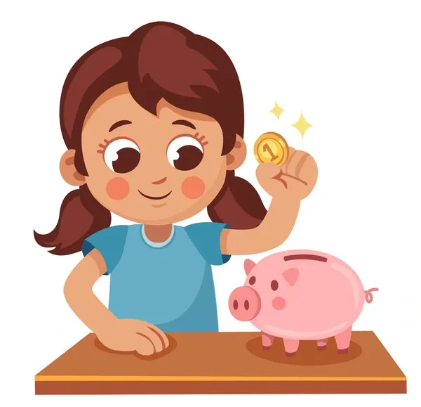 Put money into the piggy bank. 