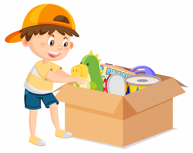 Nhấn để nghe Put your toys in the box.