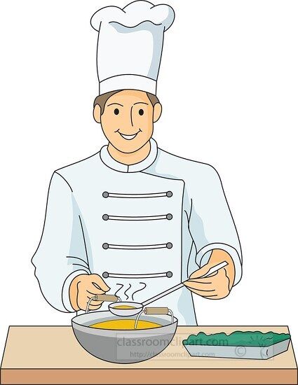 The chef is cooking. 