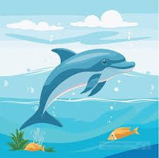 The dolphin is swimming in the water.