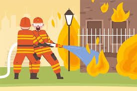 The firefighter is putting out a fire. 