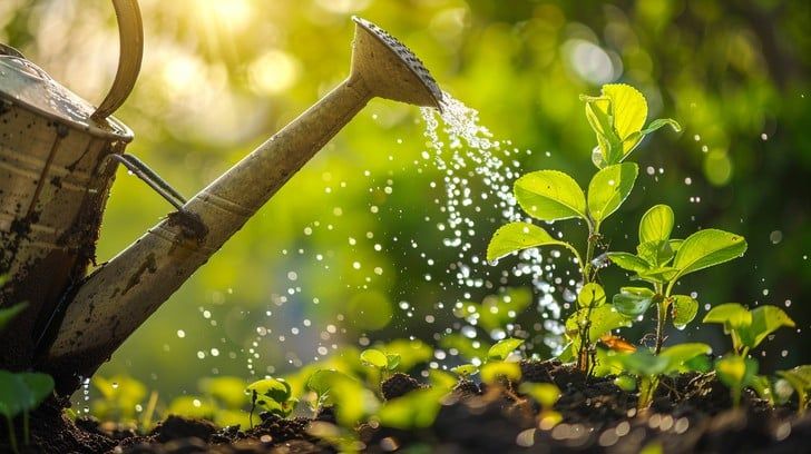 Nhấn để nghe Water the plants gently.